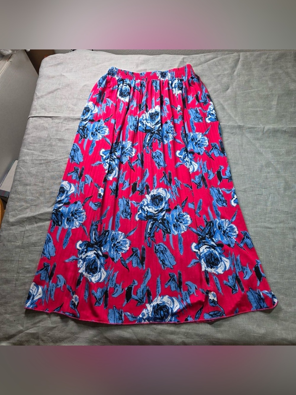 Anna Morgan Womens Maxi Skirt Medium Pink Blue Floral Pleated Elastic Waist M